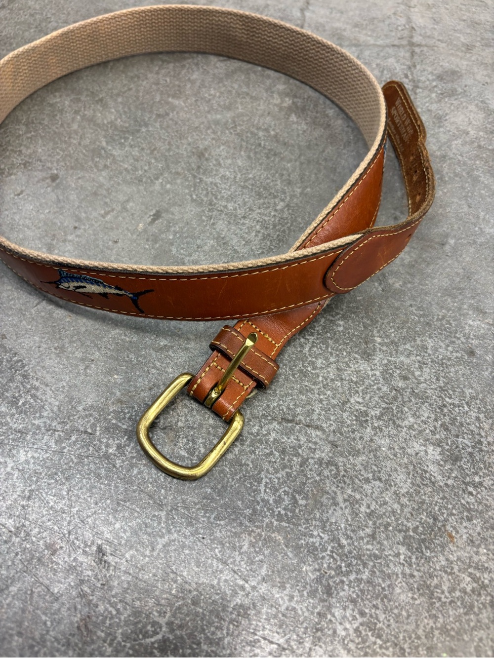 Light Brown Leather Belt With Marlin Decals